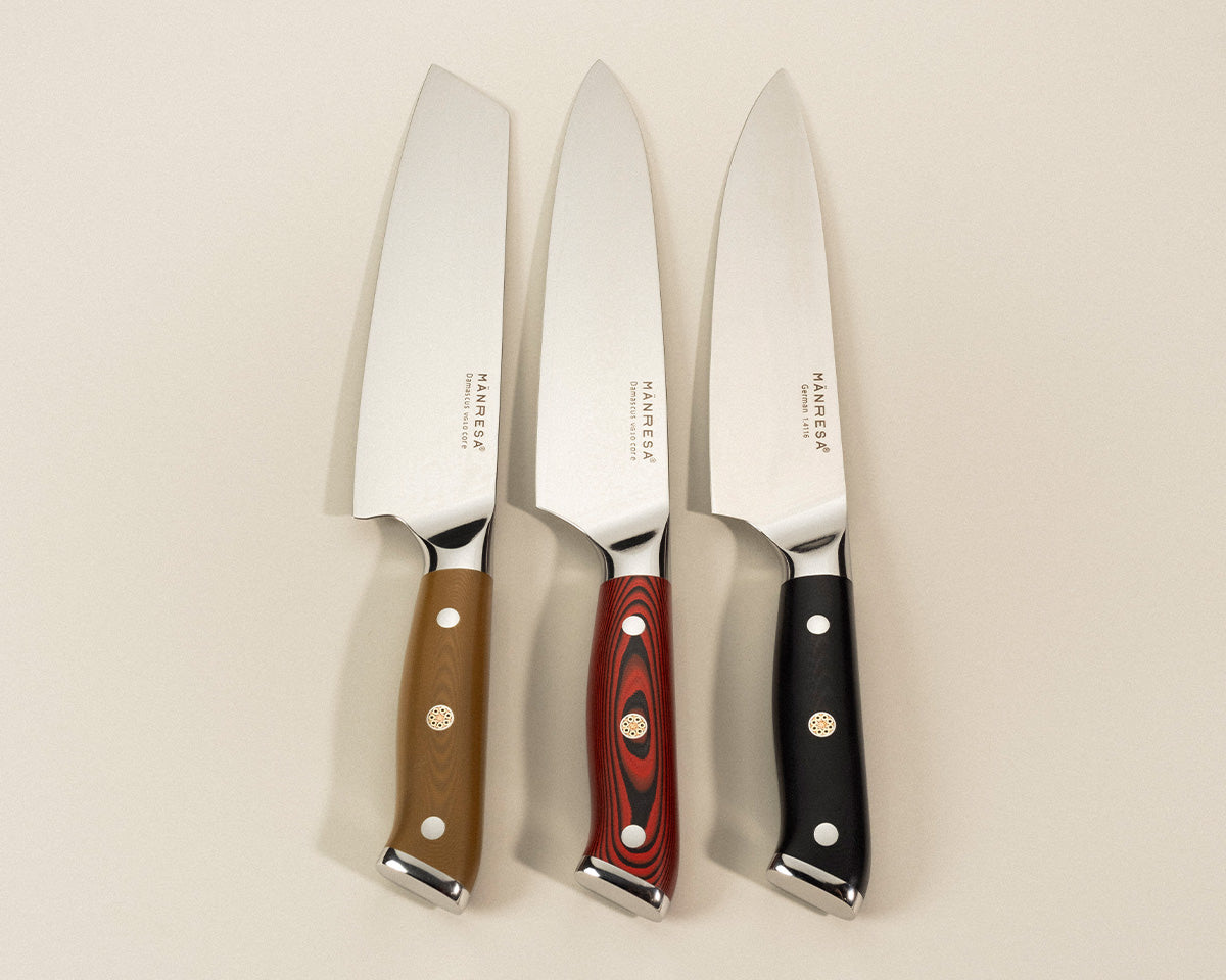 Mänresa German Pro, American Pro and Japanese Pro chef knives together