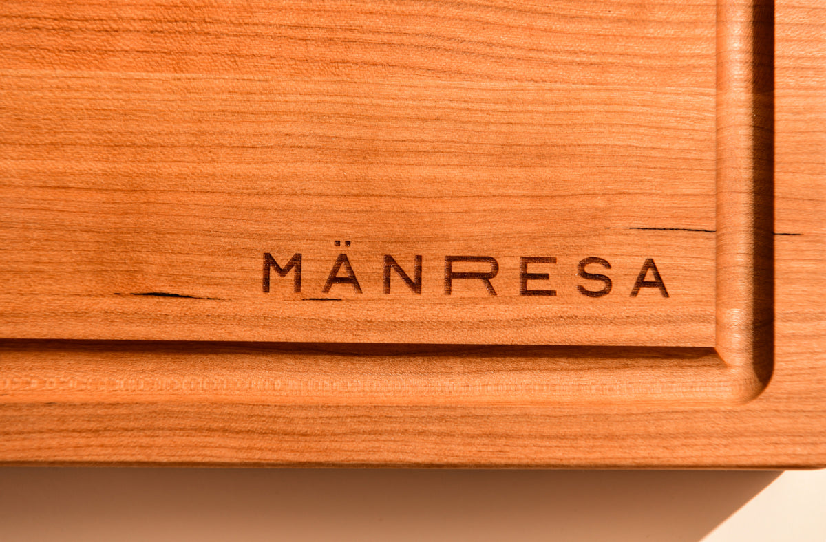 Appalachia Cherry butcher block - engraved logo close-up