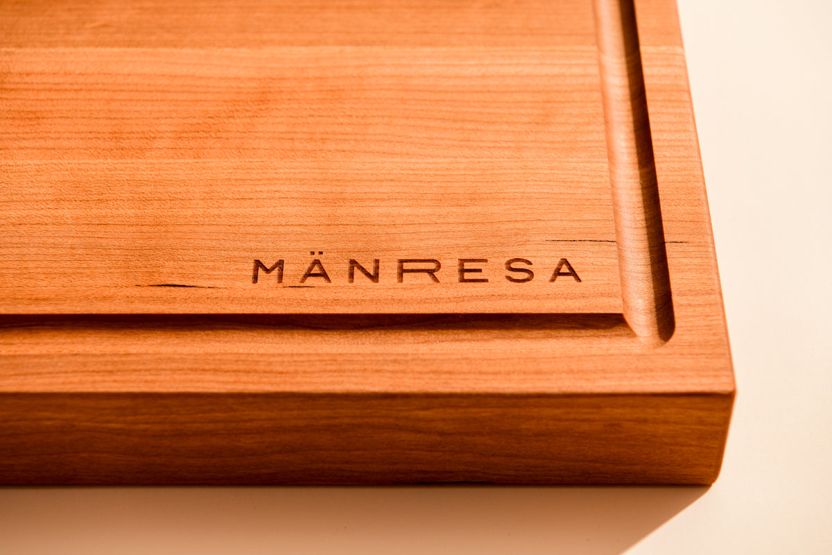 Appalachia Cherry butcher block - logo and edge detail