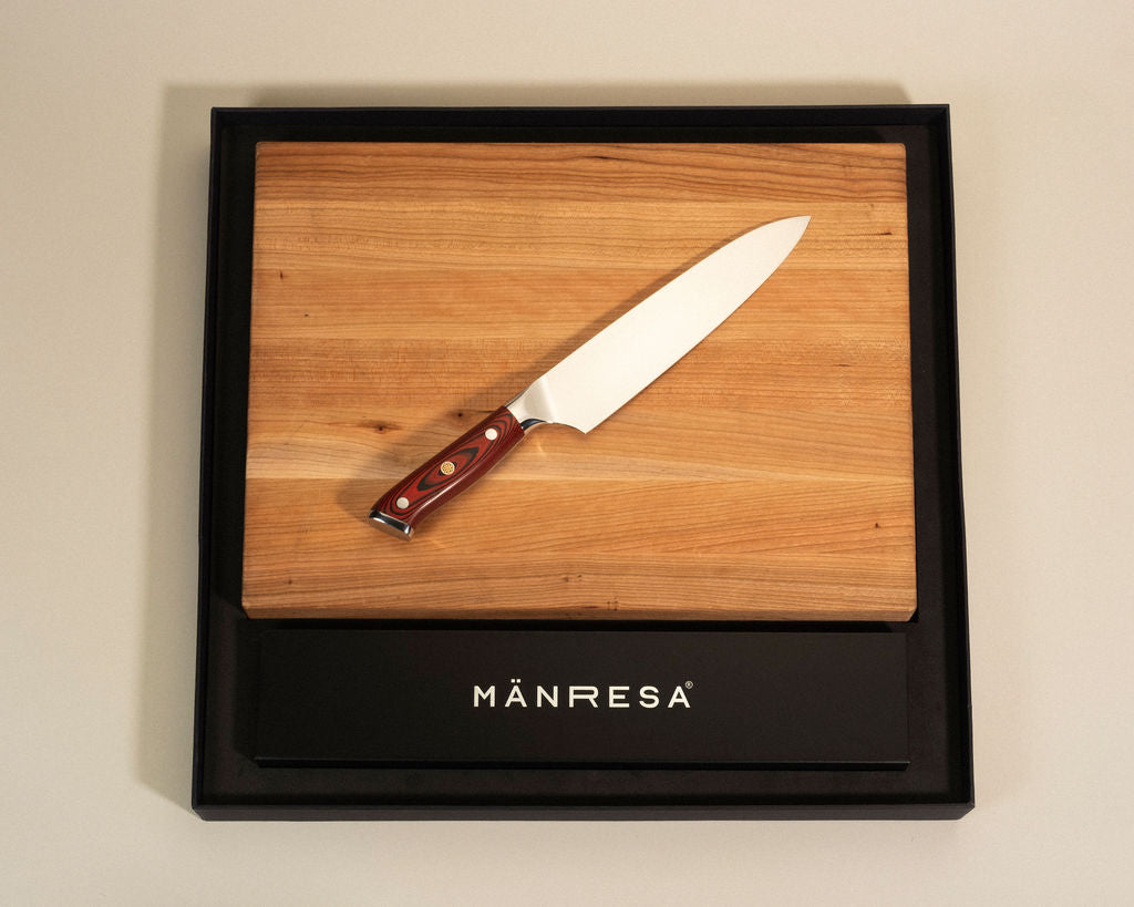 Appalachia Cherry butcher block with American Pro chef knife gift set