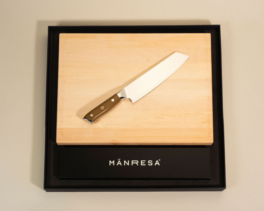North Woods Maple butcher block with Japanese Pro chef knife gift set