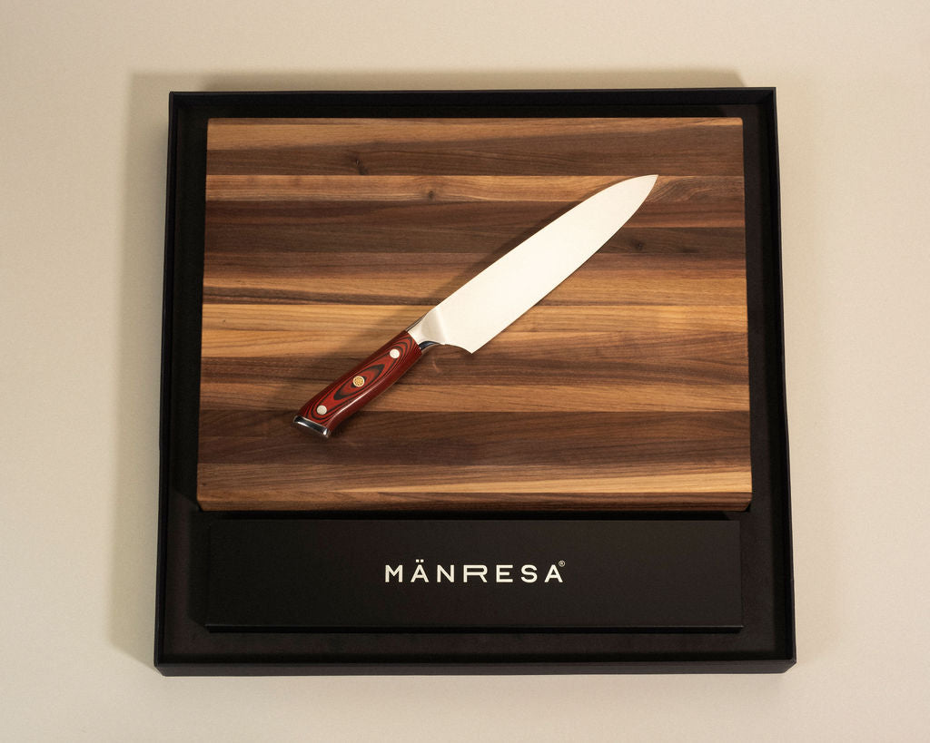 Walnut butcher block with American Pro chef knife gift set