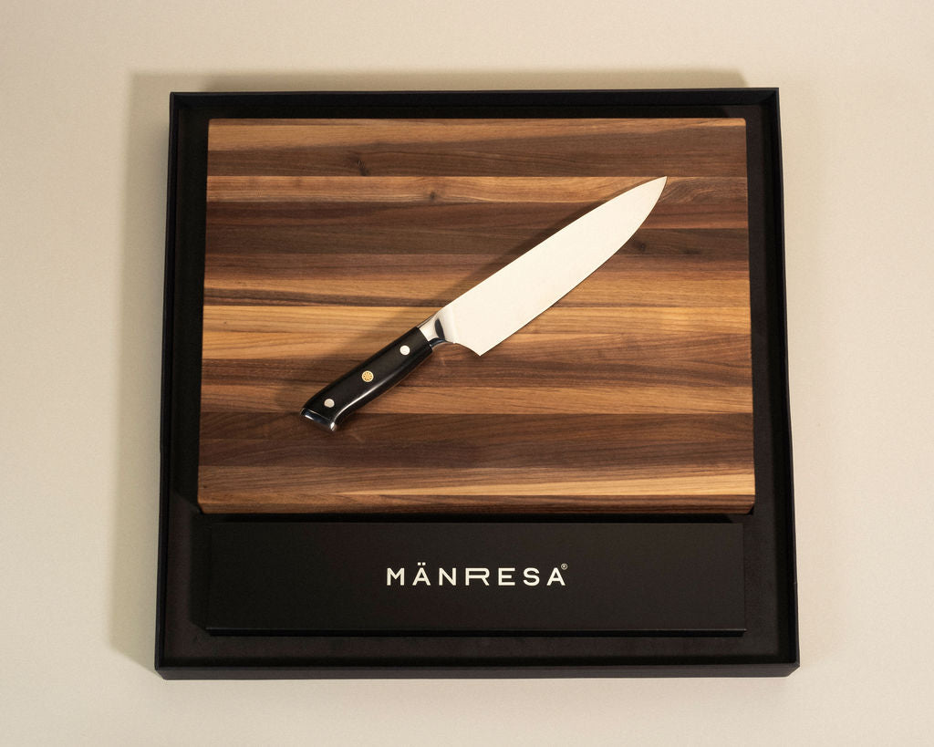 Walnut butcher block with German Pro chef knife gift set